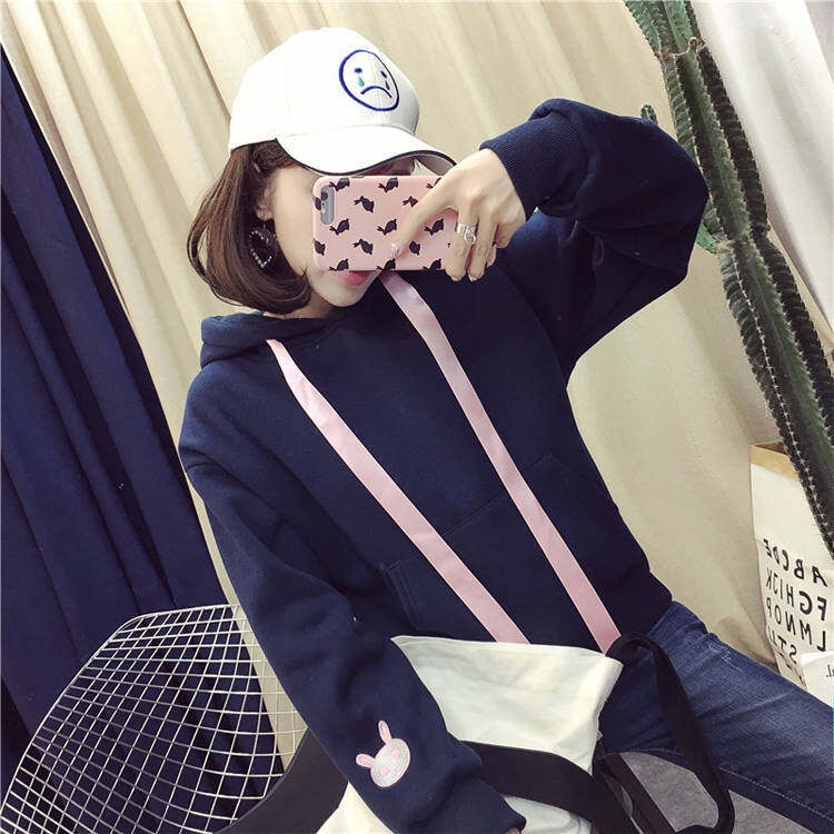 Du YAN Áo Khoác Sweater Chui Đầu Có Mũ Trùm Hình Thỏ Dễ Thương Cho Nữ