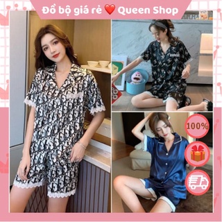 Bộ ngủ lụa pijama hoạ tiết cao cấp,Đồ ngủ nữ mùa hè chất lụa mịn mát