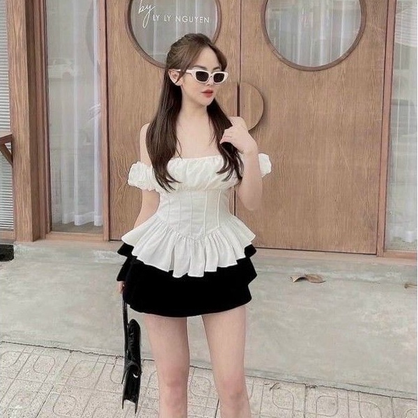 Áo cúp ngực phối bèo trễ vai UTNG♥️