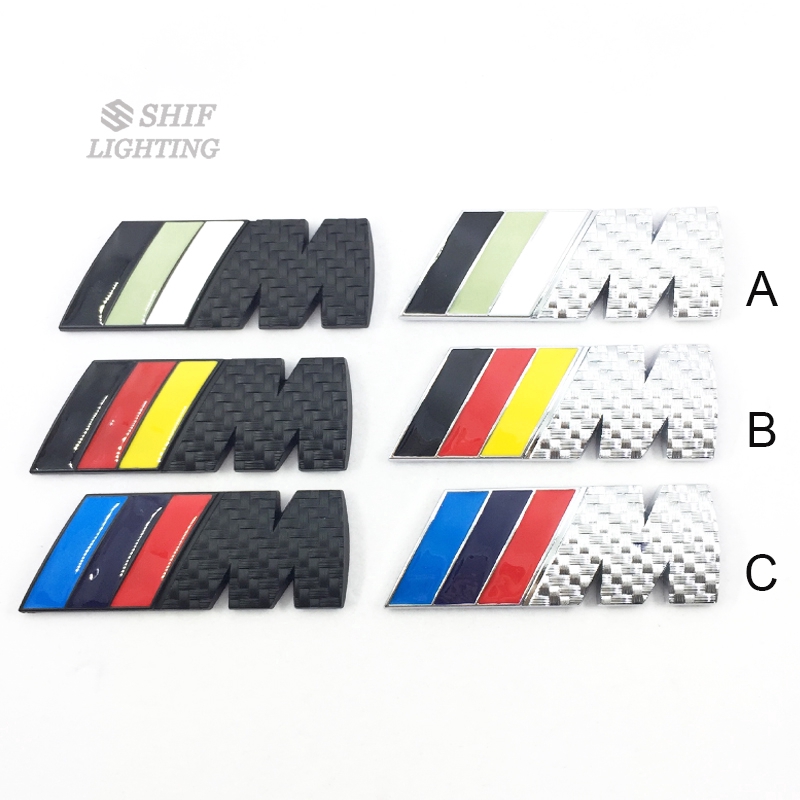 Miếng dán hình logo ///M bằng kim loại mặt sợi carbon dành cho xe hơi BMW