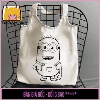 Túi tote túi vải túi canvas quai tròn có khóa kéo in hình đơn sắc dễ thương cho bé tô màu - Săn Nón Đẹp