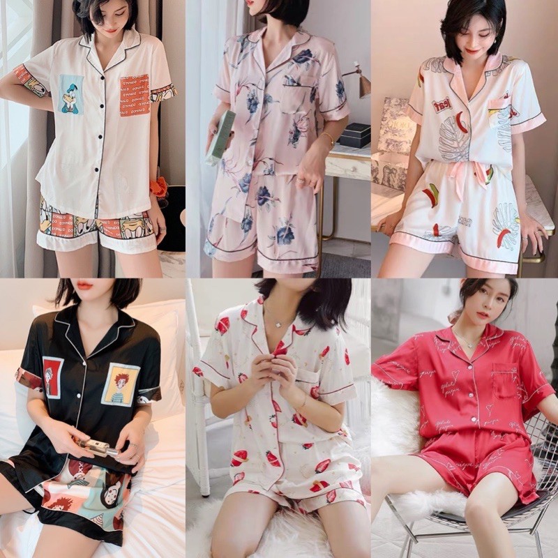 Bộ đồ pijama lụa cộc tay cao cấp ❣️đồ bộ mặc nhà (tơ lụa Quảng Châu) | BigBuy360 - bigbuy360.vn