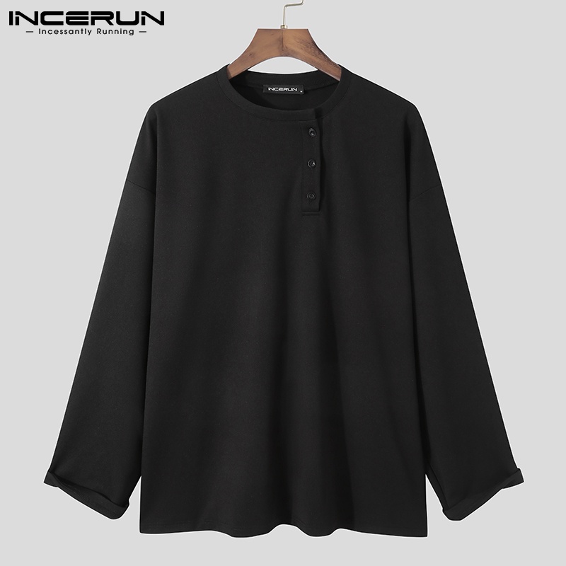 Áo thun INCERUN tay dài cổ tròn thời trang Hàn Quốc dành cho bạn nam