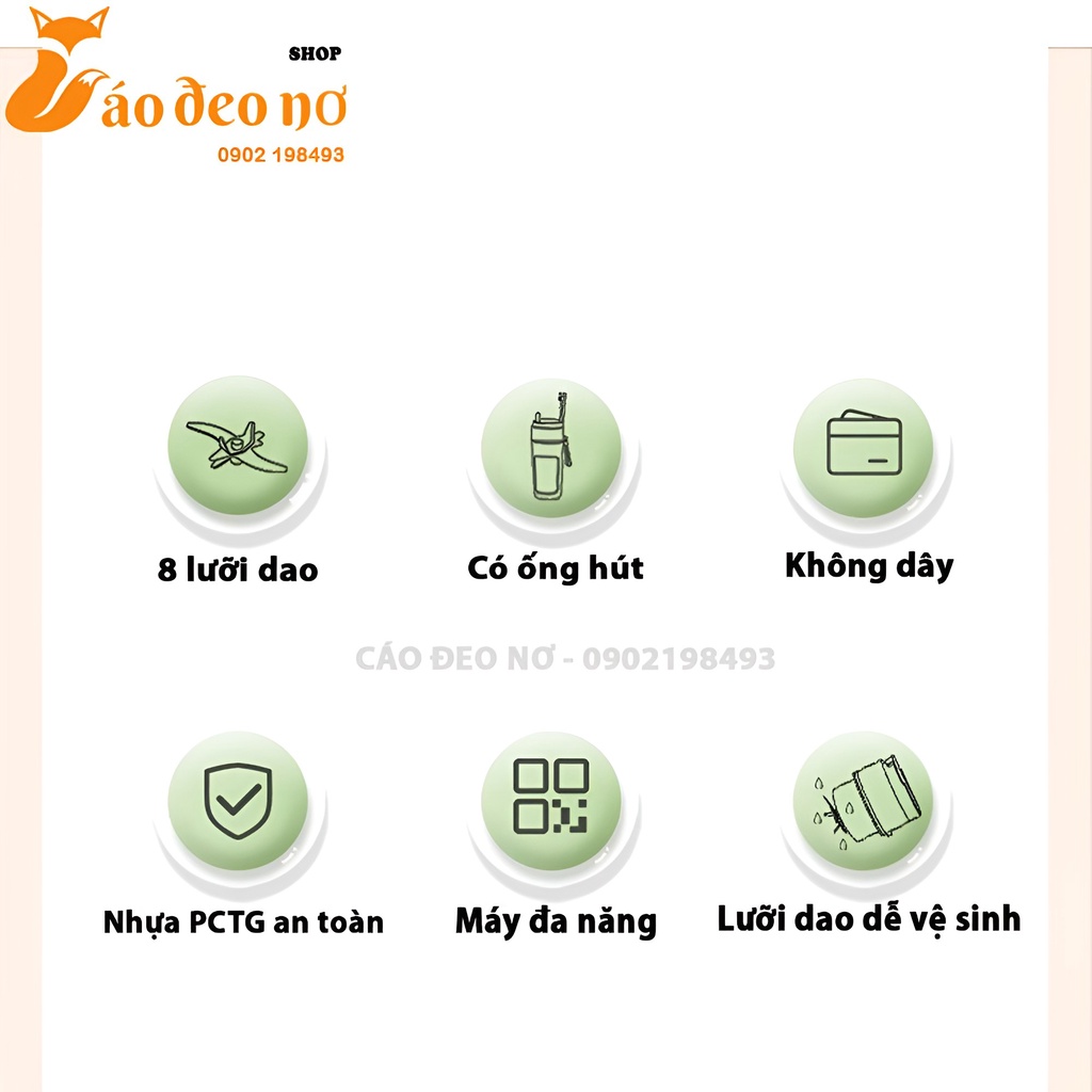 Máy Xay Sinh Tố Mini Cầm Tay Zhenmi Sạc Pin, Xay Được Đá Viên - Cáo Đeo Nơ