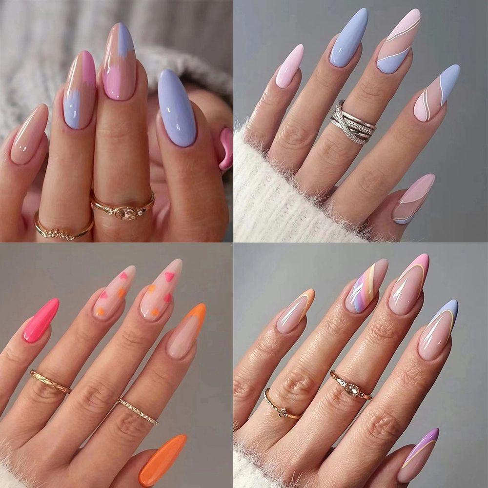 Bộ 24 Móng Tay Giả Hình Trái Tim Đính Đá Nhân Tạo Thời Trang Dành Cho Nữ