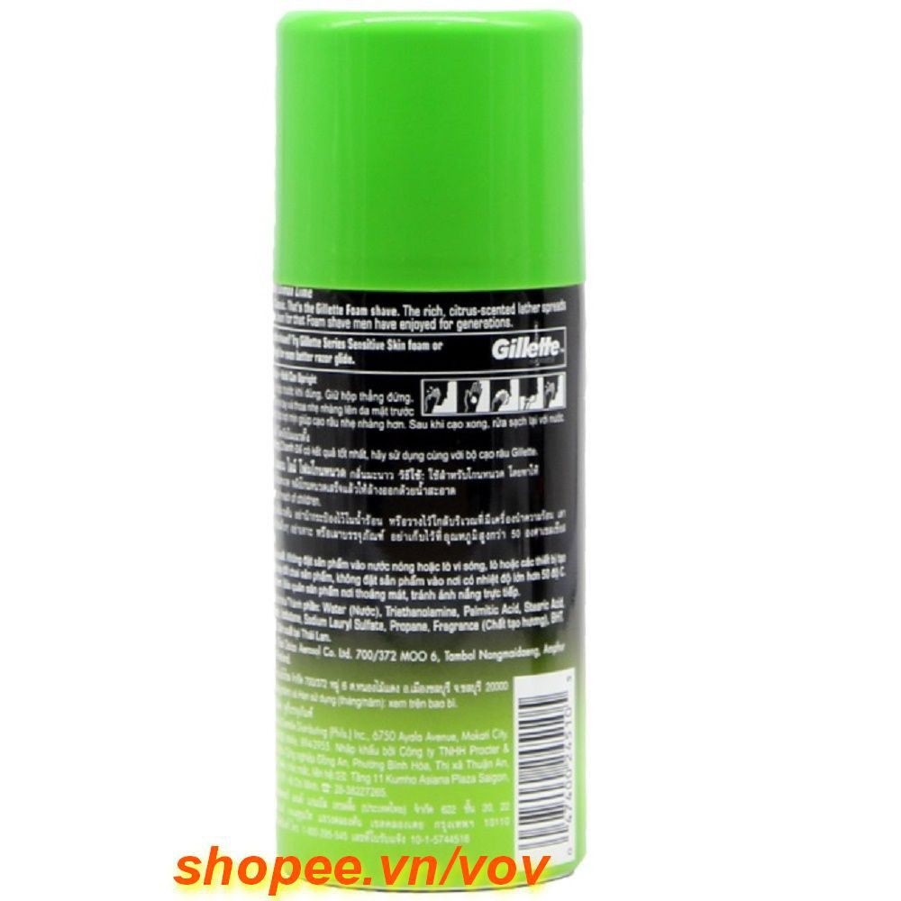 Bọt cạo râu Gillette Foamy Lemon Lime 175ml 100% chính hang, vov cung cấp và bảo trợ.