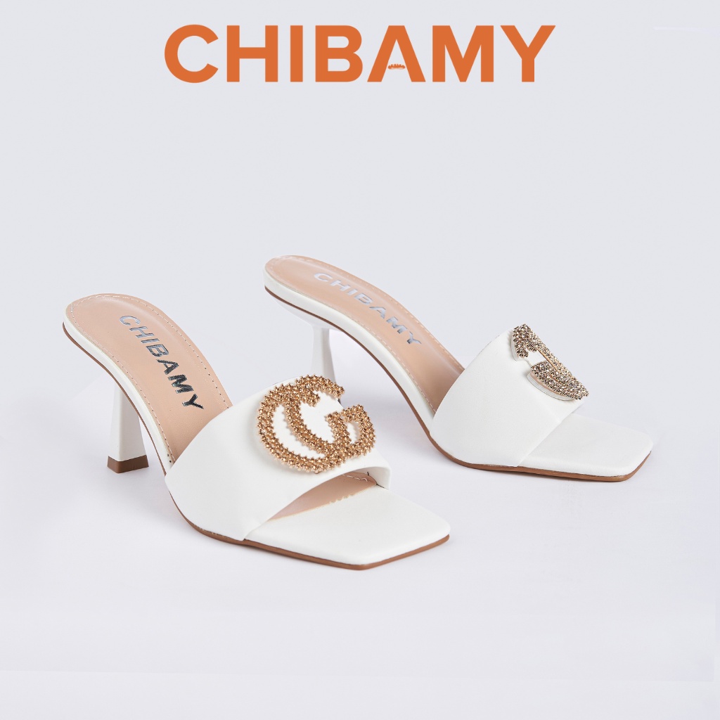 Dép cao gót nữ đính đá CG gót nhọn cao 5cm CHIBAMY mã GU02