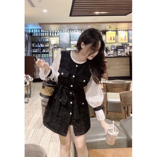Váy dạ tweed phối sơ mi