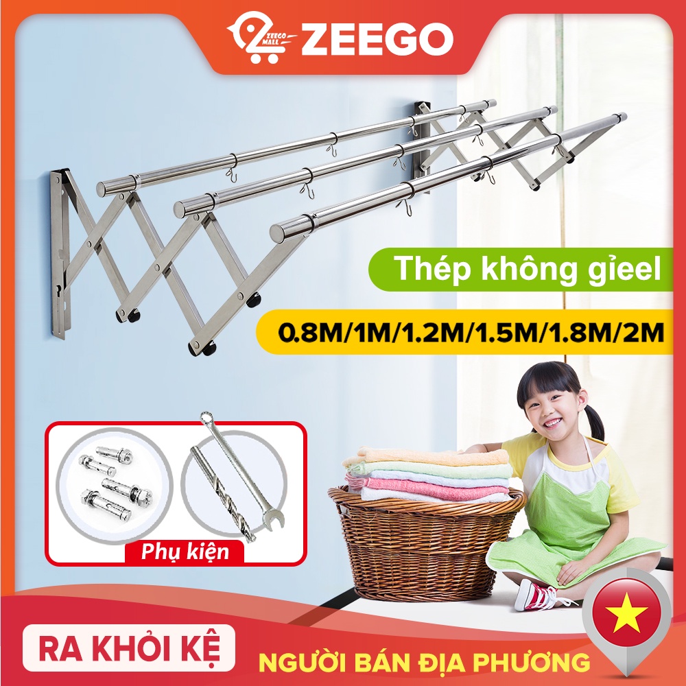 ZEEGO Giàn phơi đồ inox co giãn thông giàn phơi đồ thông minh hoà phát Gắn Tường đồ Sào phơi