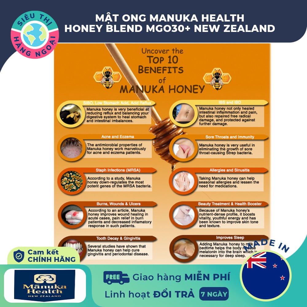 Mật ong Manuka - Honey Manuka Health MGO 30+ New Zealand Hộp 500g