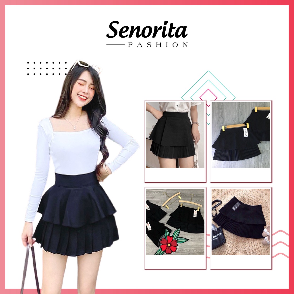 Chân Váy Ngắn Xoè 2 Tầng ( 1 Tầng Xếp Ly) SENORITA Hàng loại 1 Chất Tuyết Mưa Siêu đẹp CV777
