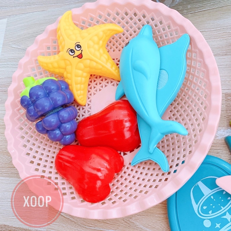 Rổ đồ chơi hoa quả và sinh vật biển nhiều màu sắc đáng yêu cho bé