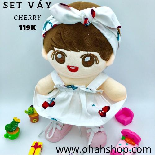 Váy doll Cherry kèm nơ đầu cho doll 20cm