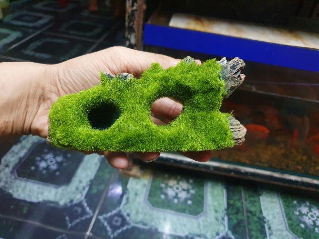 CÂY LỦA GIẢ PHỦ RÊU TRANG TRÍ HỒ CÁ NON BỘ 14X5X6CM