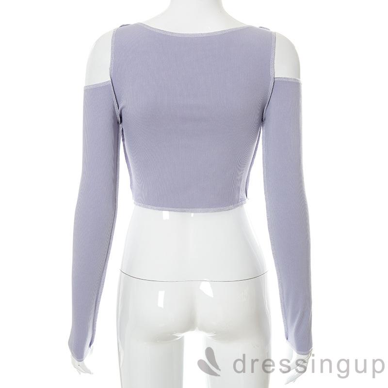 Đầm Tay Dài Hở Vai Màu Tương Phản Thời Trang Cho Nữ