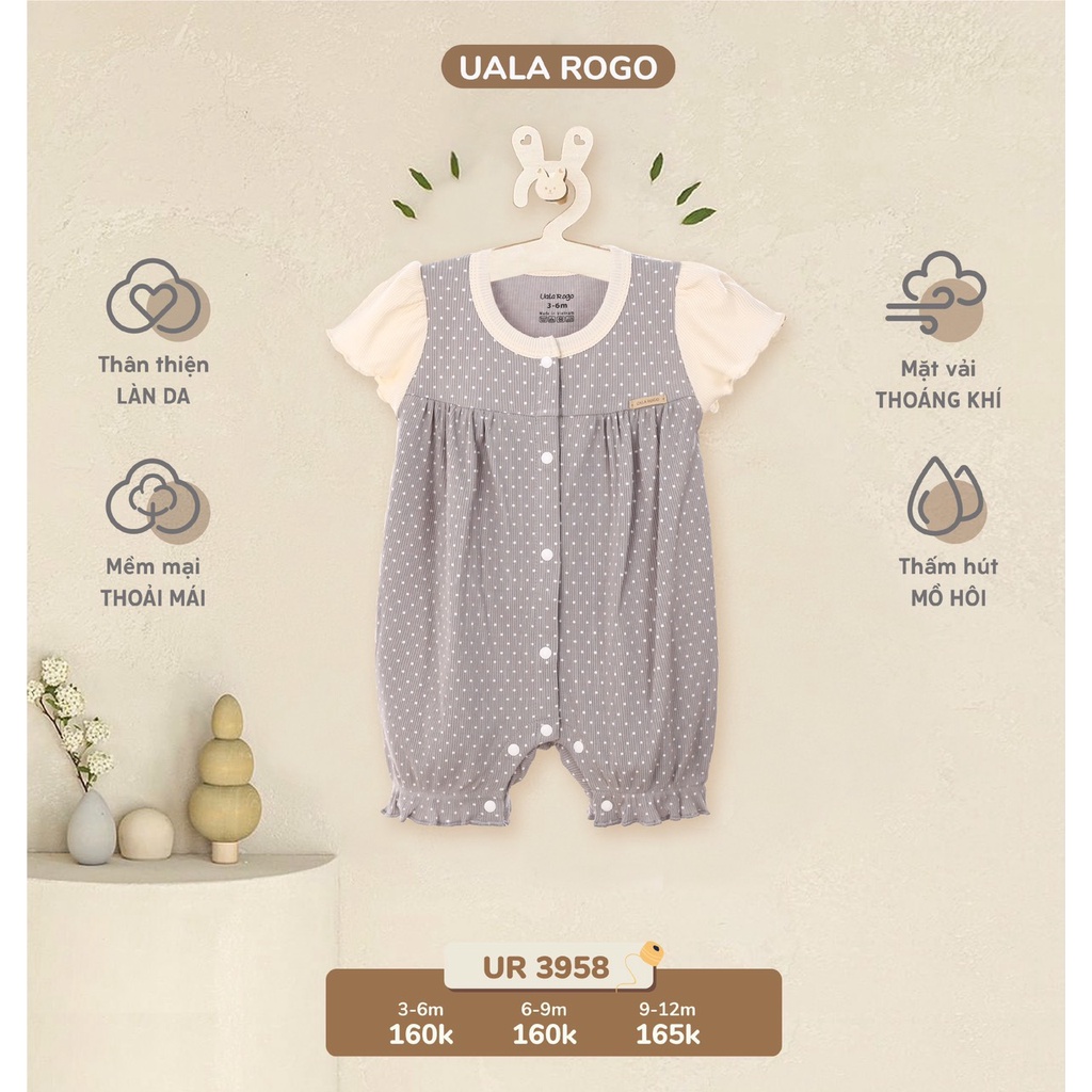 Bộ body cho bé gái Uala Rogo cộc tay, size 3 tháng đến 12 tháng