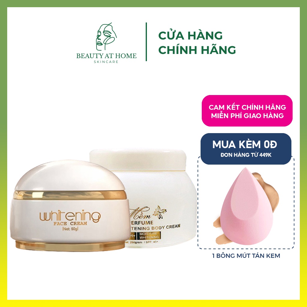 Bộ combo dưỡng trắng tiết kiệm kem trắng da mặt &amp; Kem body mềm nước hoa A Cosmetics - Beauty at home