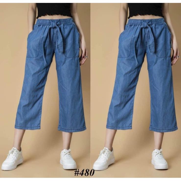 Quần jeans giấy lửng nữ ống rộng Baggy cực đẹp cạp chun trơn hàng hiệu cực đẹp ་