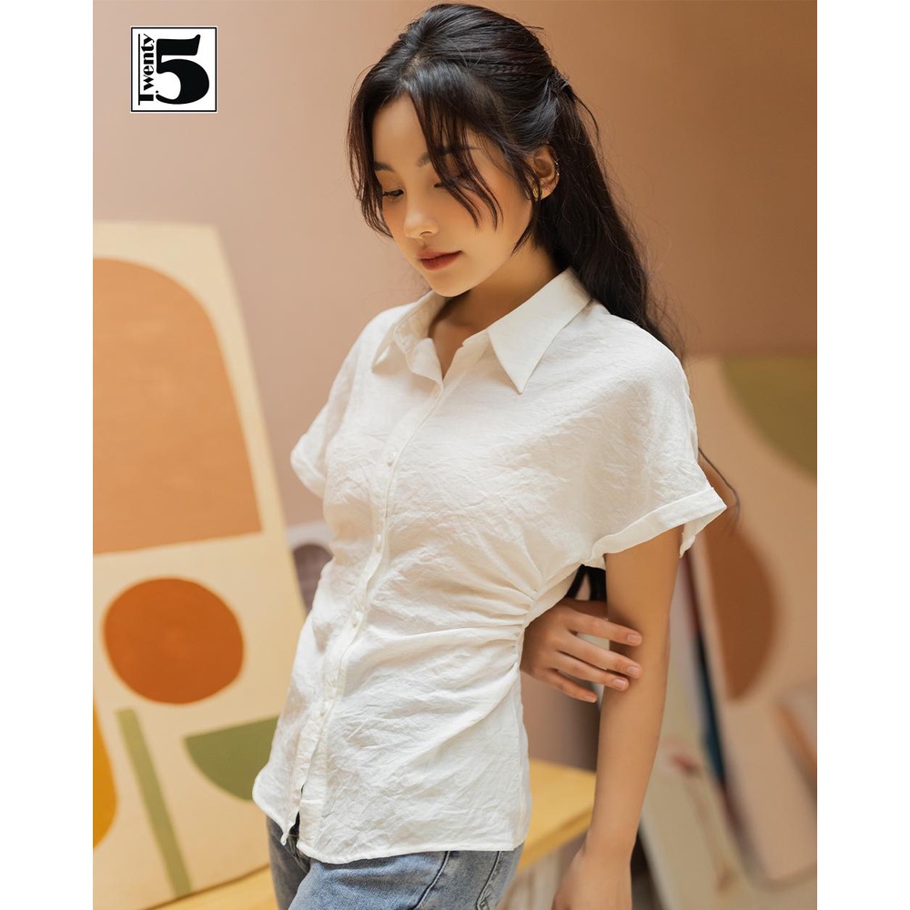 Áo sơ mi nữ công sở nhún sườn tay cánh dơi chất cotton nhăn Twentyfive TA6