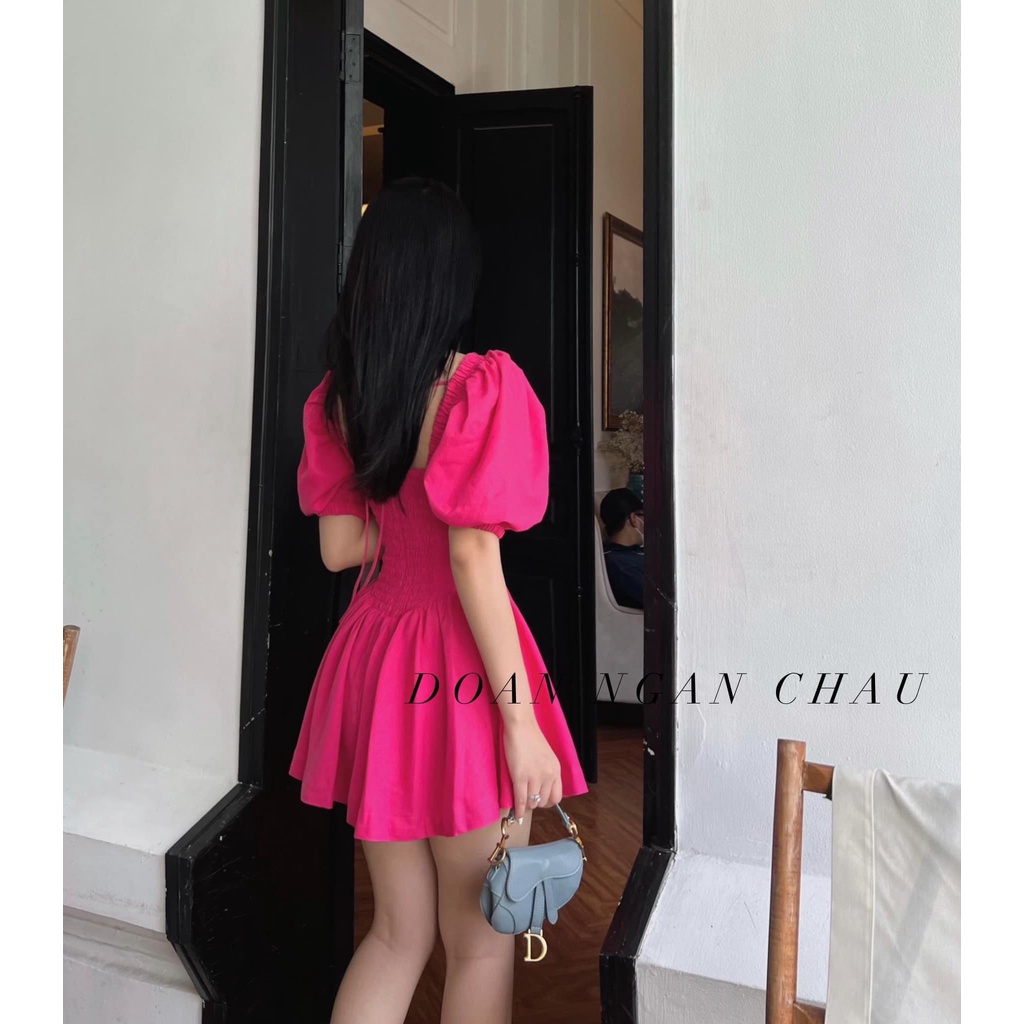 Váy tiểu thư tay bồng chiết eo