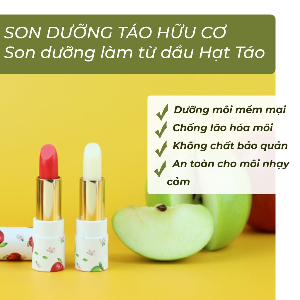 Son Dưỡng Táo Hữu Cơ Thiên Nhiên, Dưỡng Môi Hết Khô Nẻ, Chống Lão Hóa Môi Cỏ Mềm 4g | BigBuy360 - bigbuy360.vn