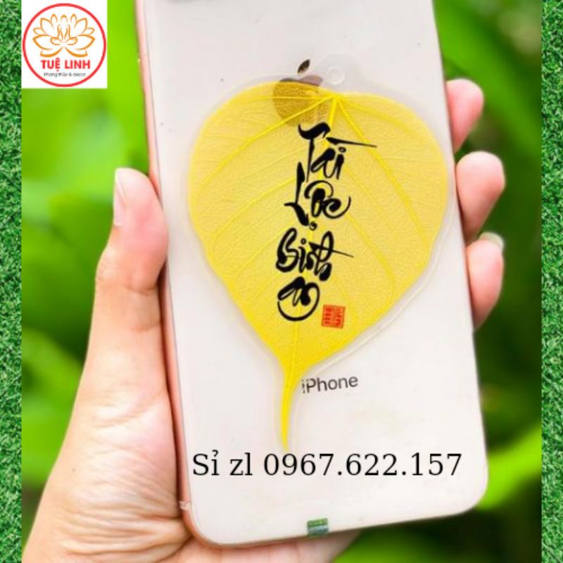 Lá Bồ Đề thư pháp chữ Tài Lộc Bình An
