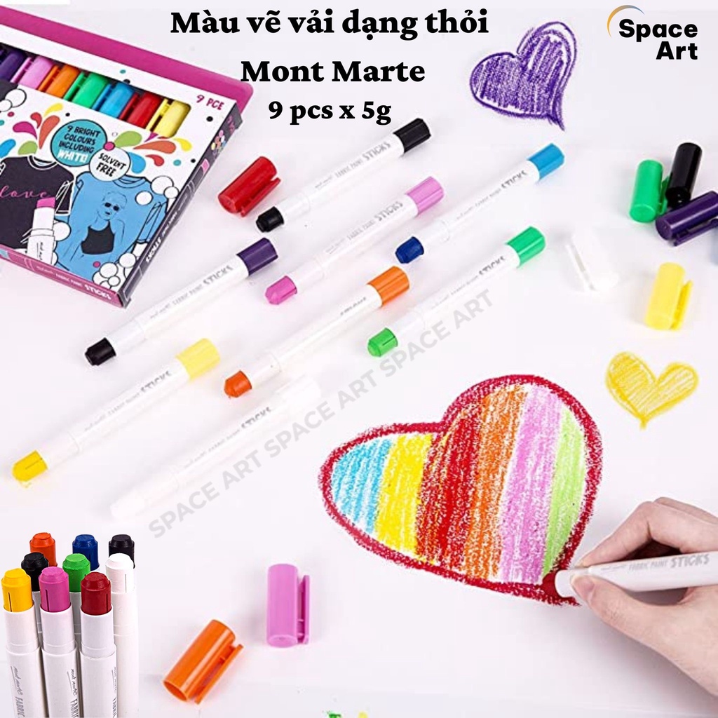 Set màu vẽ vải dạng thỏi Mont Marte Fabric Paint Sticks 9 màu