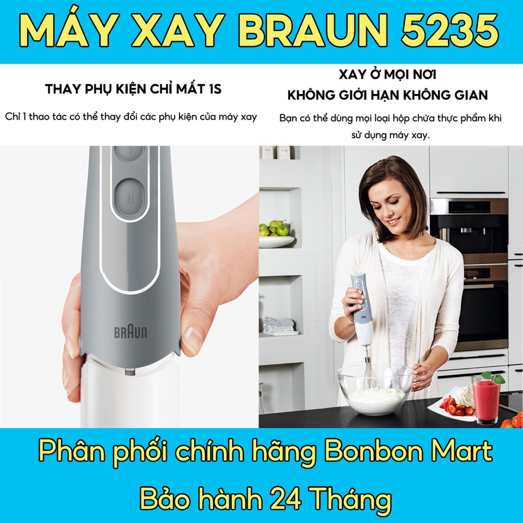 [Mã 154FMCGSALE giảm 8% đơn 500K] Máy xay cầm tay braun mq5235 nhập khẩu chính hãng đức phân phối chính hãng Bonbon Mart