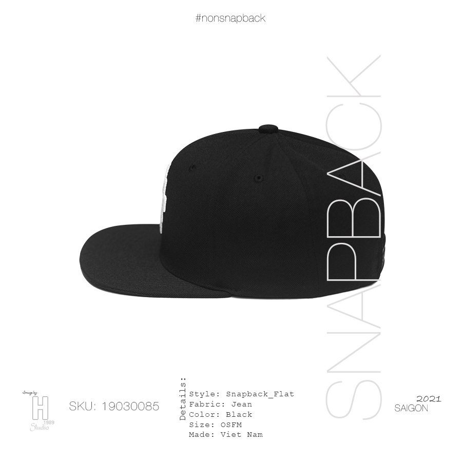 Mũ snapback thời trang nam màu đen cao cấp logo trắng màu đen hàng chất lượng tiêu chuẩn xuất khẩu khóa gài bấm