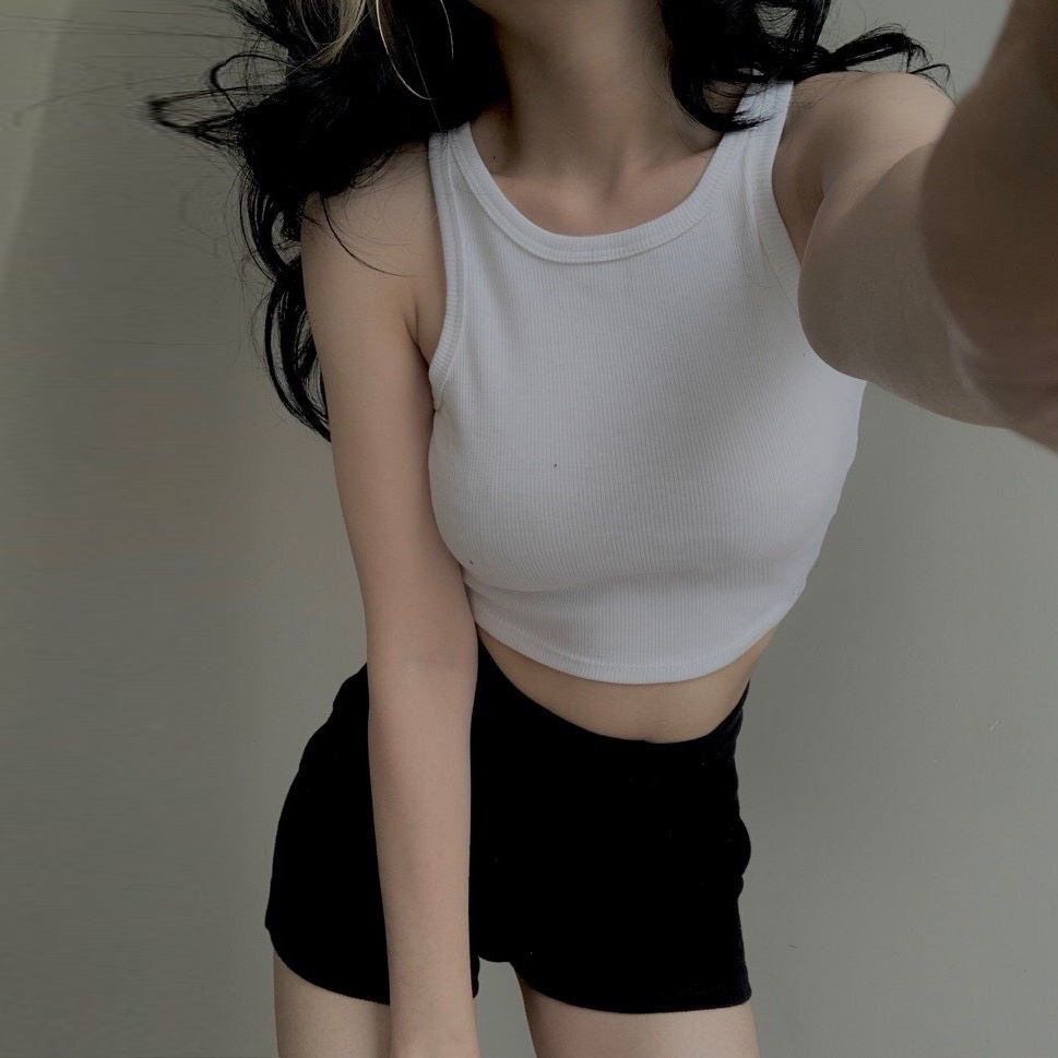 ÁO CROPTOP BA LỔ CHẤT THUN TĂM SỊN SÒ - 4BASIK ABL02