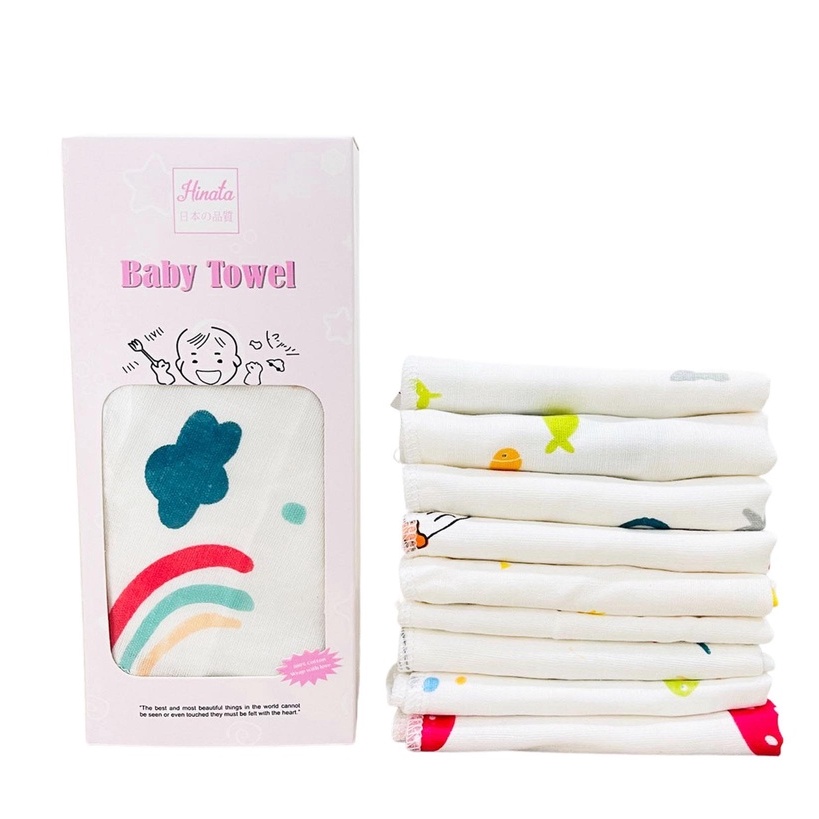 Set 5 Khăn gạc cho bé HINATA - 100% cotton, họa tiết dễ thương , mềm min an toàn cho da em bé KG05