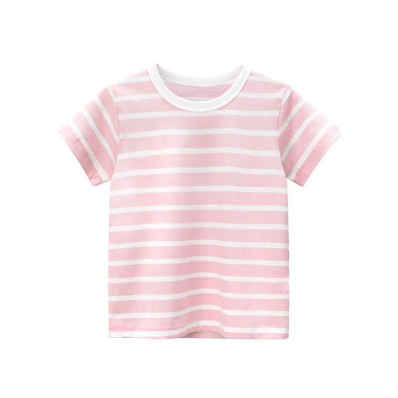 Mã LS9609 áo thun cotton hồng sọc ngang cho bé gái của 27KIDS