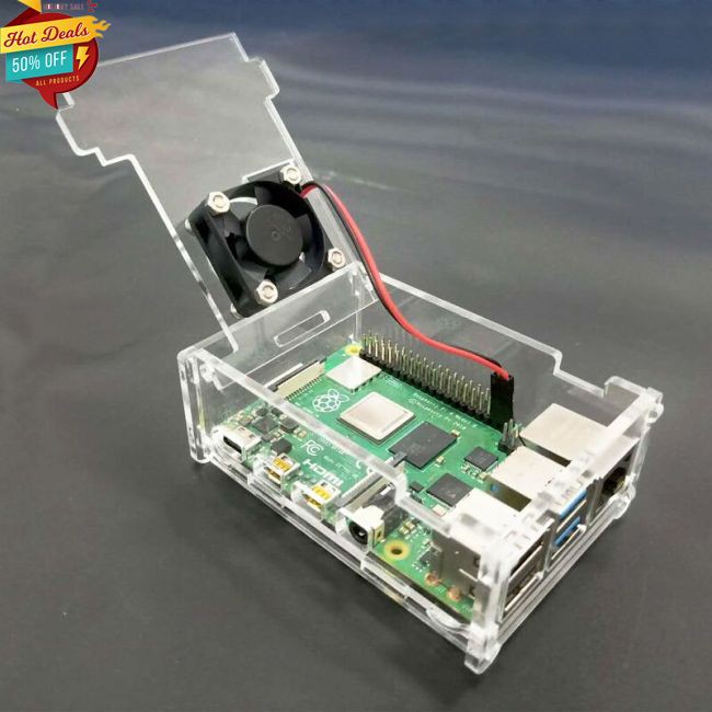 COD Acrylic Case Transparent Box Shell + CPU Fan for Raspberry Pi 4 Model B