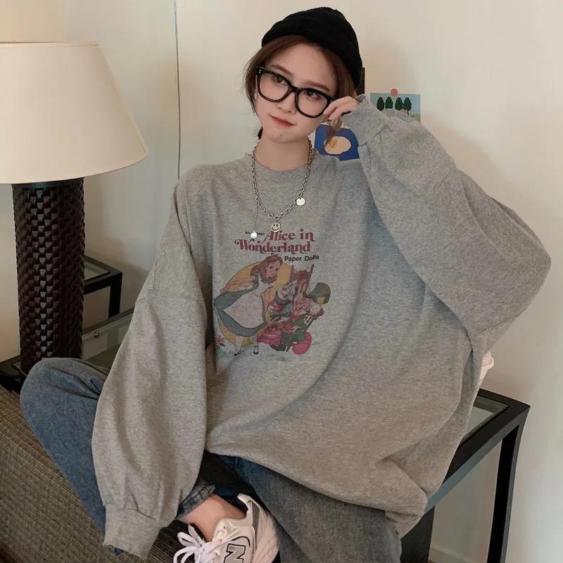 NRVP Áo hoodie tay dài dáng rộng phong cách Hàn Quốc mới dành cho nữ