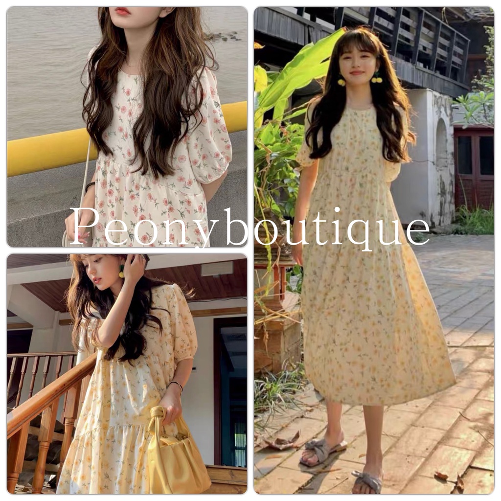 Đầm Hoa Nhí Vàng Hồng PEONYB Nữ [FREESHIP] 🌸 Váy midi dáng xòe dài bánh bèo tiểu thư mặc đi biển cá tính ulzzang 🌸 | BigBuy360 - bigbuy360.vn