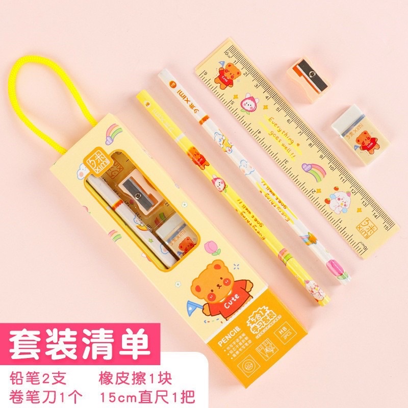 Sét bút chì+ thước kẻ -bộ đồ dùng học tập cho bé