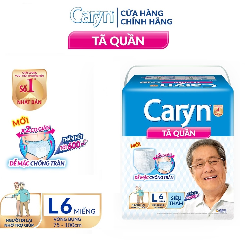 Bỉm người lớn CARYN siêu thấm dạng quần đủ size M7/L6 miếng, bỉm người già chống tràn mềm mại di chuyển tiện lợi