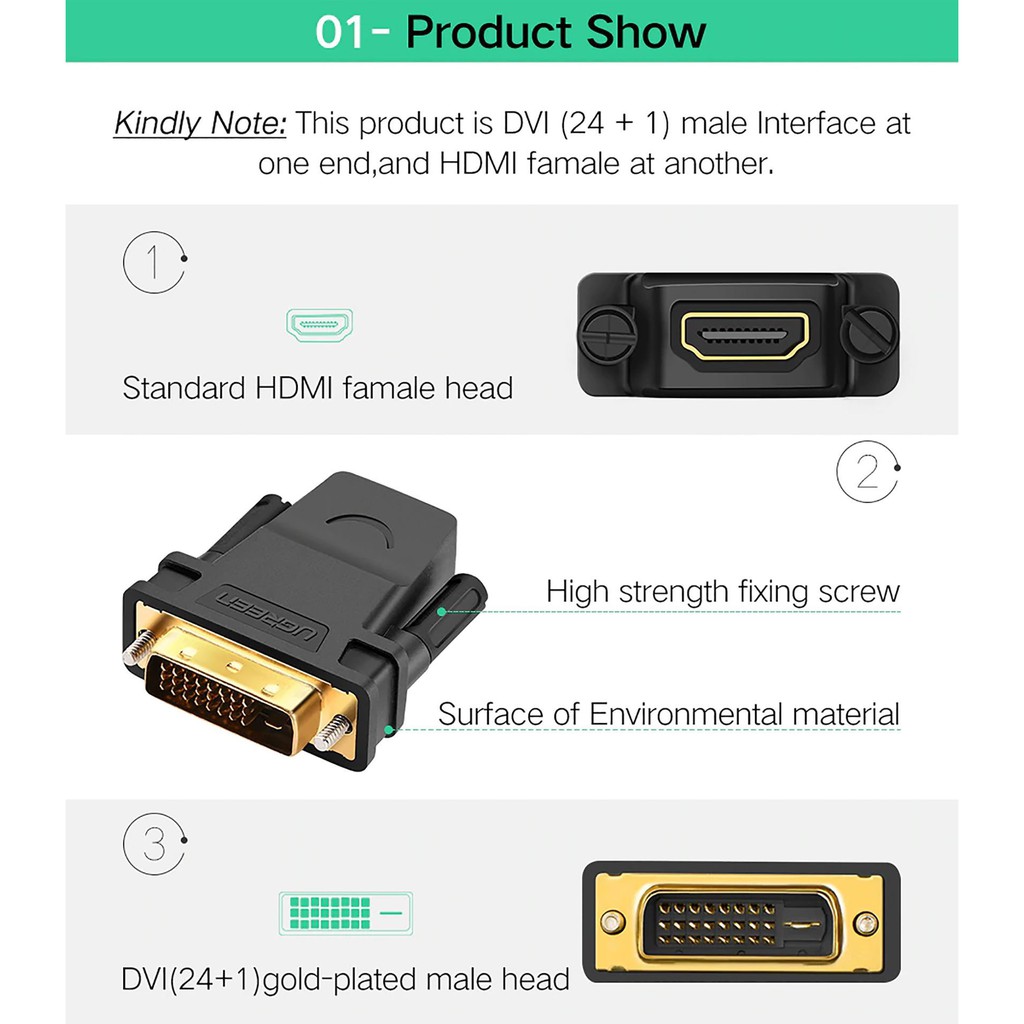 Bộ Chuyển DVI Sang HDMI Cao Cấp | UGREEN 20124 Chính Hãng