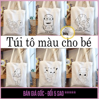 Túi tote túi vải túi canvas có khóa kéo in hình đơn sắc dễ thương cho bé tô màu -  Săn Nón Đẹp