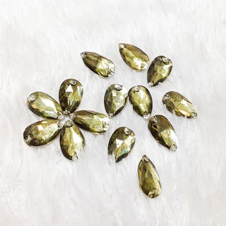 Hạt đá acrylic hình giọt nước xanh rêu đính kết trang phục áo đầm sang trọng size 1.8cm