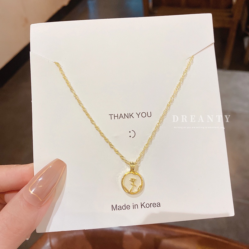 Dây Chuyền Mặt Tròn Họa Tiết Hoa Thời Trang Hàn Quốc Đơn Giản Dễ Phối Đồ