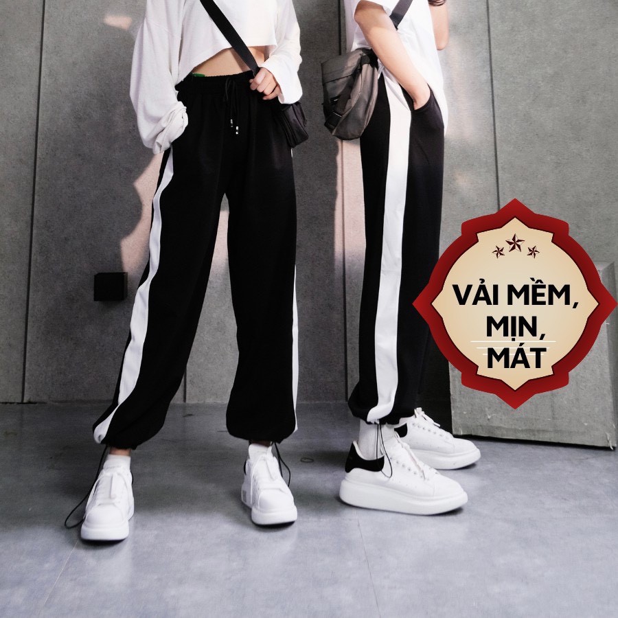 Quần 3 Sọc Ống Rộng Thể Thao Unisex - Culottes kẻ trắng dáng suông cạp chun basic Ulzzang SIÊU HOT-mặc được 2 kiểu Hàng