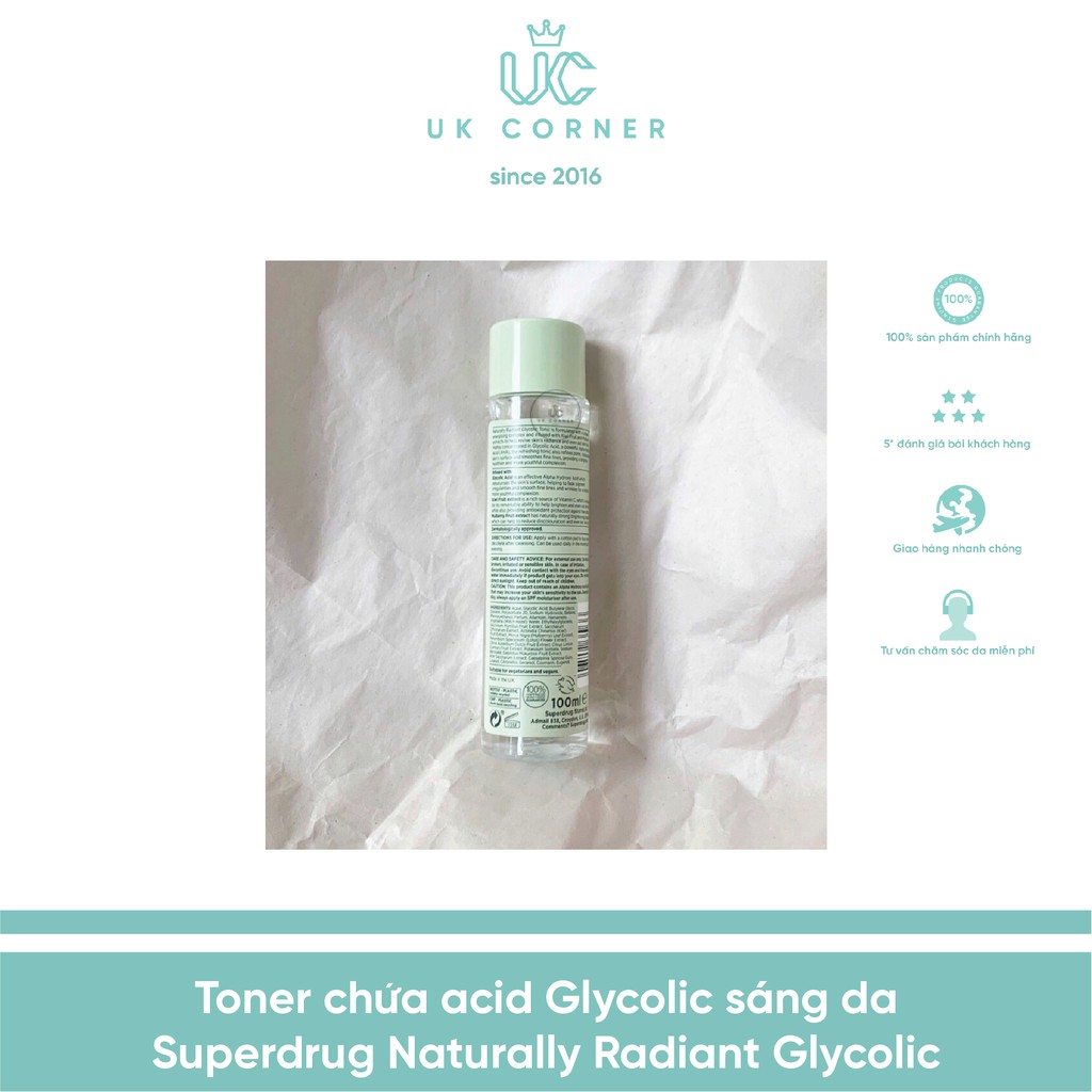 [Mẫu mới] Toner chứa acid Glycolic sáng da Superdrug Naturally Radiant Glycolic