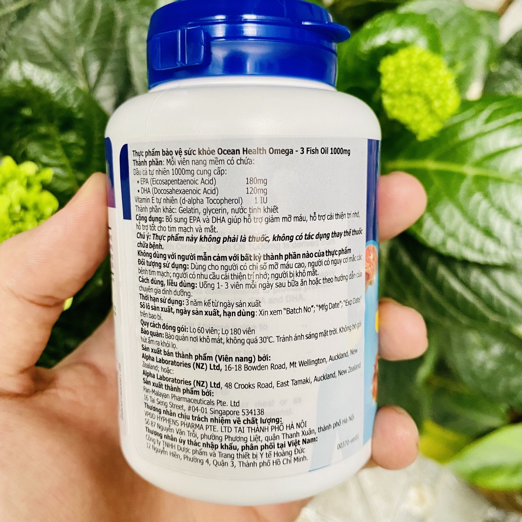 Thực Phẩm Bảo Vệ Sức Khỏe Ocean Health Omega – 3 Fish Oil 1000mg Lọ 60 Viên