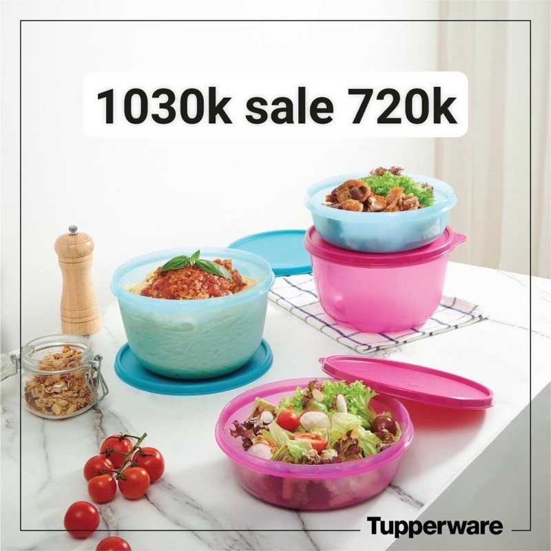 hộp bát tròn kín khí kín nước Tupperware modular bowl 1L / 1,5L / 2L midi deco