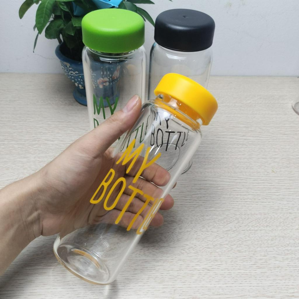 BÌNH THỦY TINH MY BOTTLE  450ML TẶNG TÚI CHỐNG SỐC, TÚI VẢI VẢ CỌ