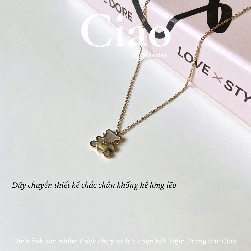 [TRENDY] Vòng cổ/ Dây chuyền titan không gỉ thiết kế hình teddy xinh xắn đơn giản Bear Love Ciao