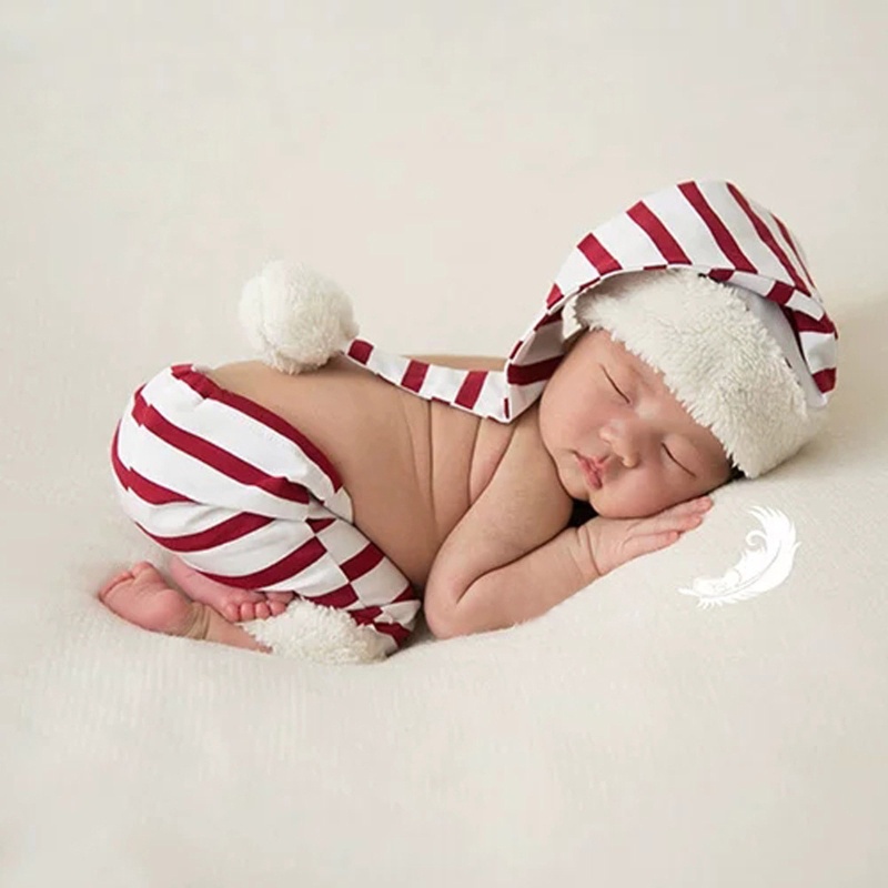 Set Đồ 2 Món Gồm Nón Len Sọc + Quần Ngắn Làm Phụ Kiện Chụp Ảnh Cho Bé Sơ Sinh