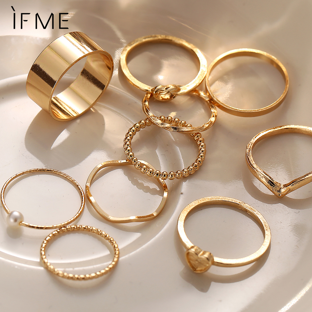 IF ME Set 10 nhẫn mạ vàng / bạc phong cách cổ điển sang trọng thanh lịch cho nam nữ