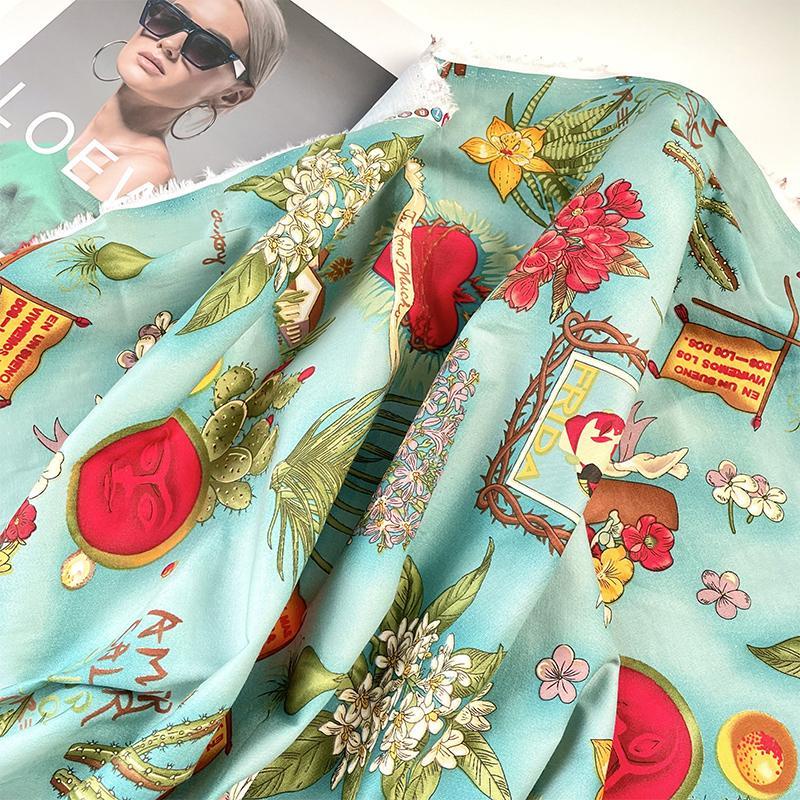 Tấm Vải Cotton Màu Xanh Lá In Họa Tiết Hoạt Hình Phong Cách Châu Âu Cổ Điển Dùng May Đầm / Áo Sơ Mi diy